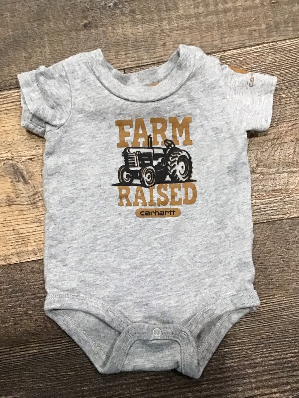 Carhartt Gray “Farm Raised” Onsie  size 3 m
